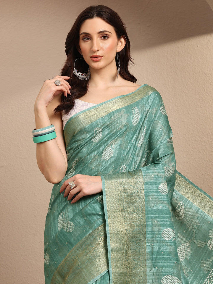 Green Paisley Woven Design Silk Blend Saree With Unstitched Blouse Piece