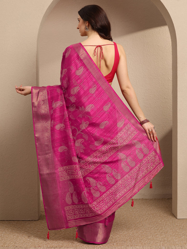 Pink Paisley Woven Design Silk Blend Saree With Unstitched Blouse Piece