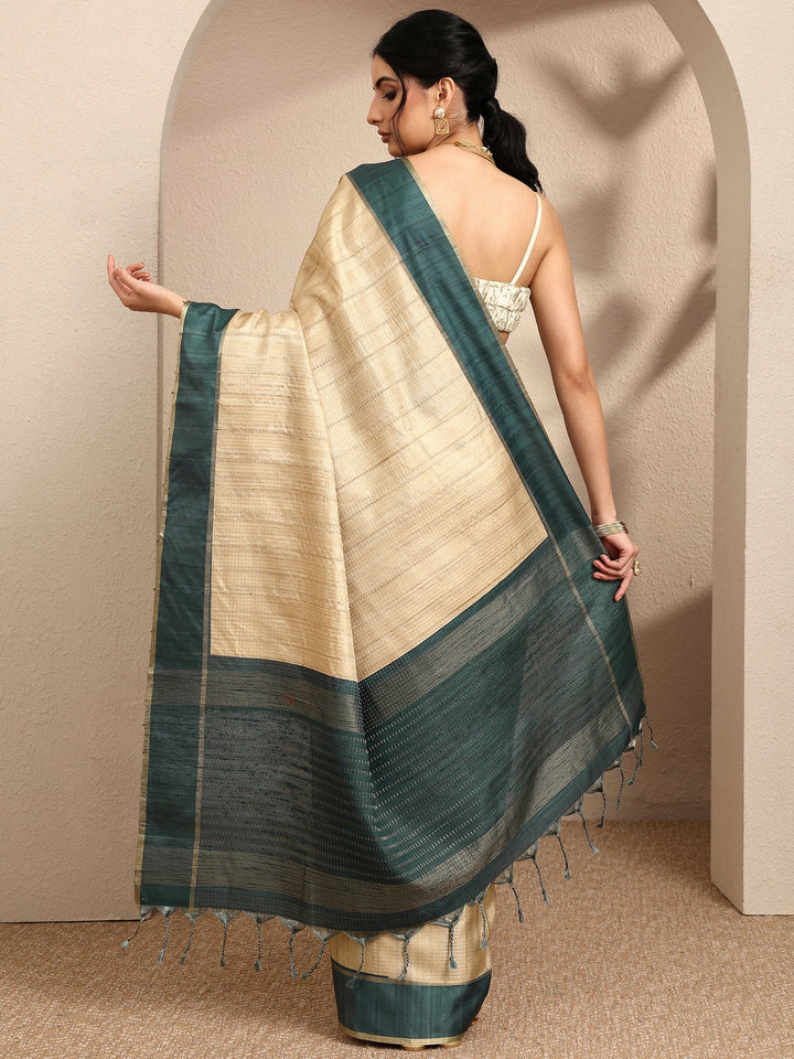 Beige Woven Design Banarsi Silk Blend Saree With Unstitched Blouse Piece