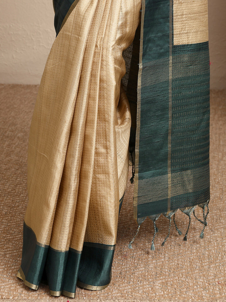 Beige Woven Design Banarsi Silk Blend Saree With Unstitched Blouse Piece