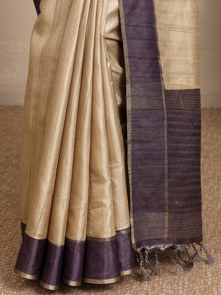 Beige Woven Design Banarsi Silk Blend Saree With Unstitched Blouse Piece