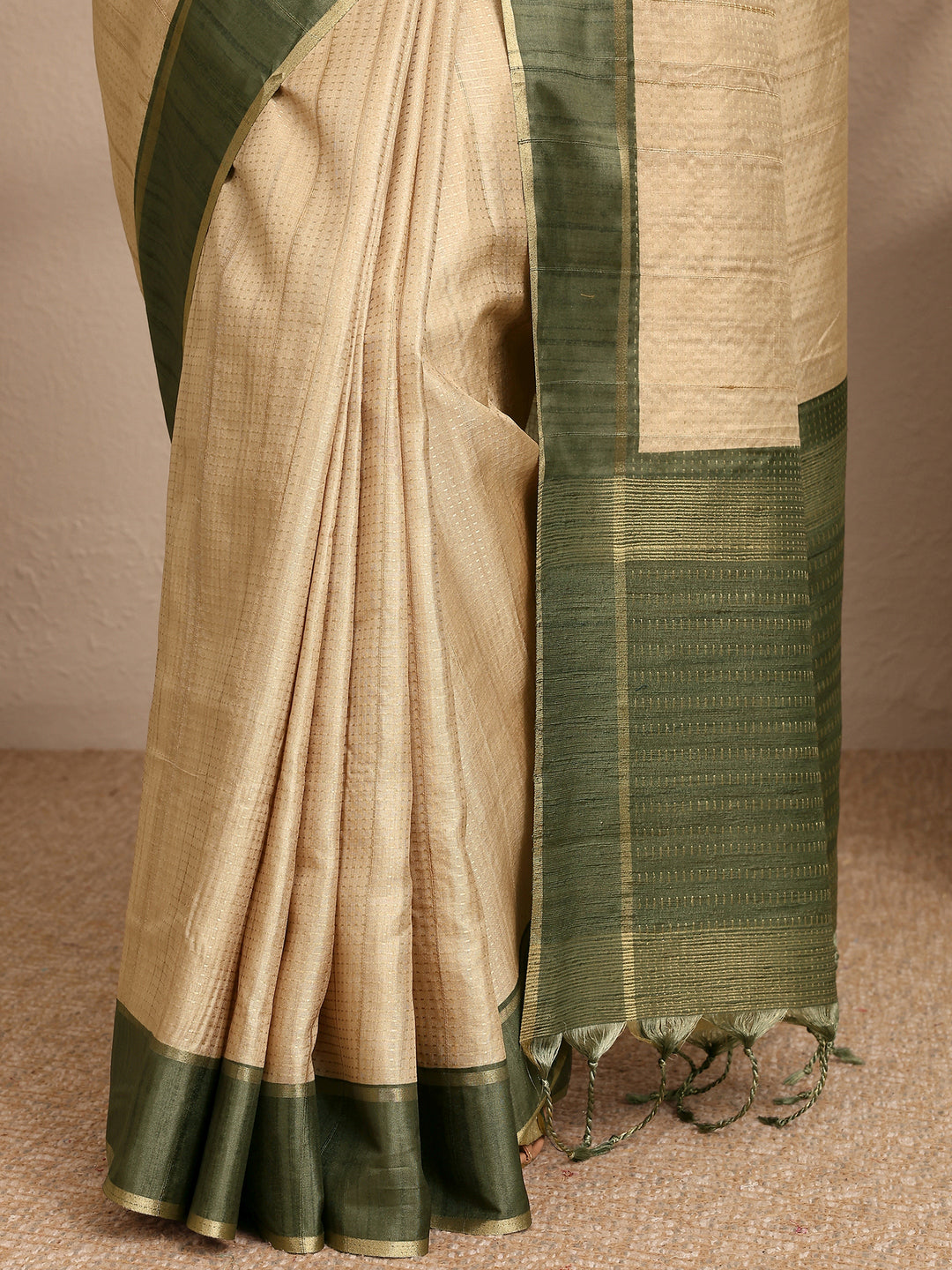 Beige Woven Design Silk Blend Saree With Unstitched Blouse Piece