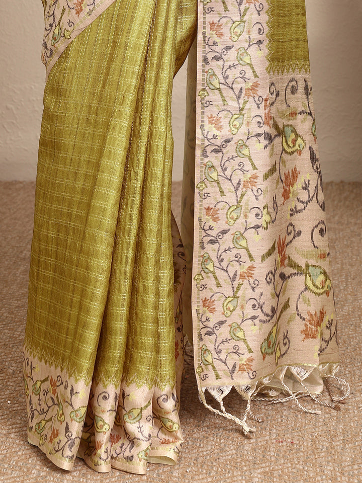 Green Woven Design Banarsi Silk Blend Saree With Unstitched Blouse Piece