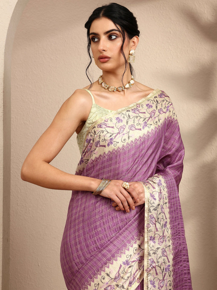 Purple Woven Design Banarsi Silk Blend Saree With Unstitched Blouse Piece
