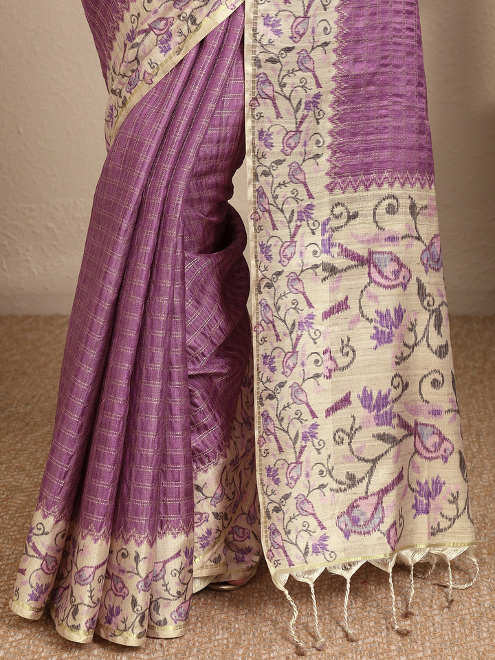 Purple Woven Design Banarsi Silk Blend Saree With Unstitched Blouse Piece