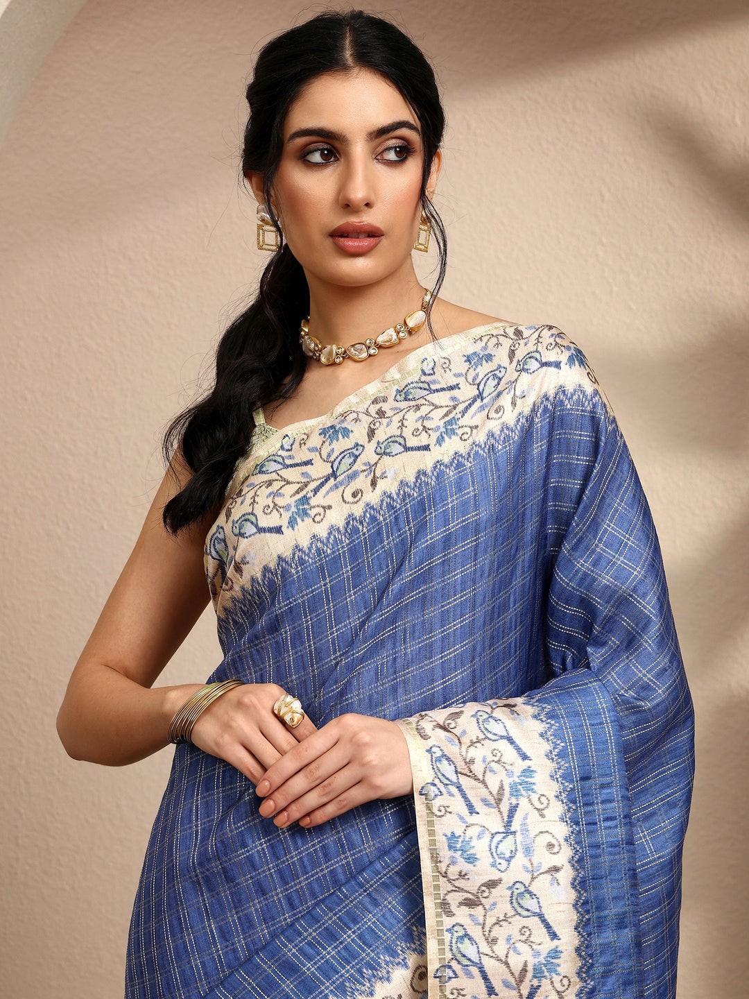 Blue Woven Design Banarsi Silk Blend Saree With Unstitched Blouse Piece