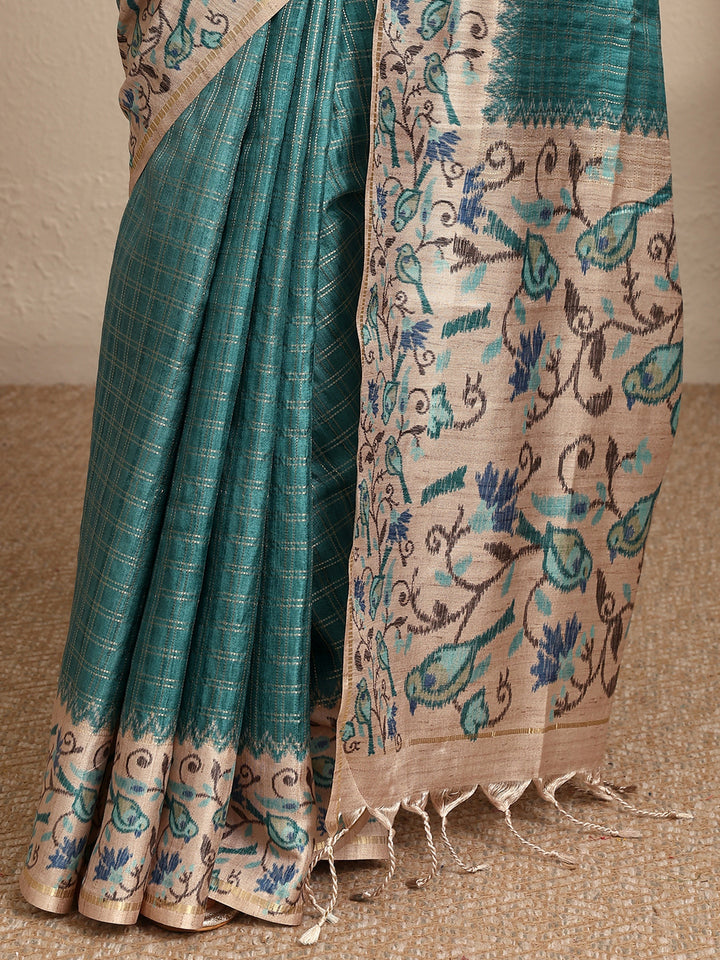 Blue Woven Design Banarsi Silk Blend Saree With Unstitched Blouse Piece