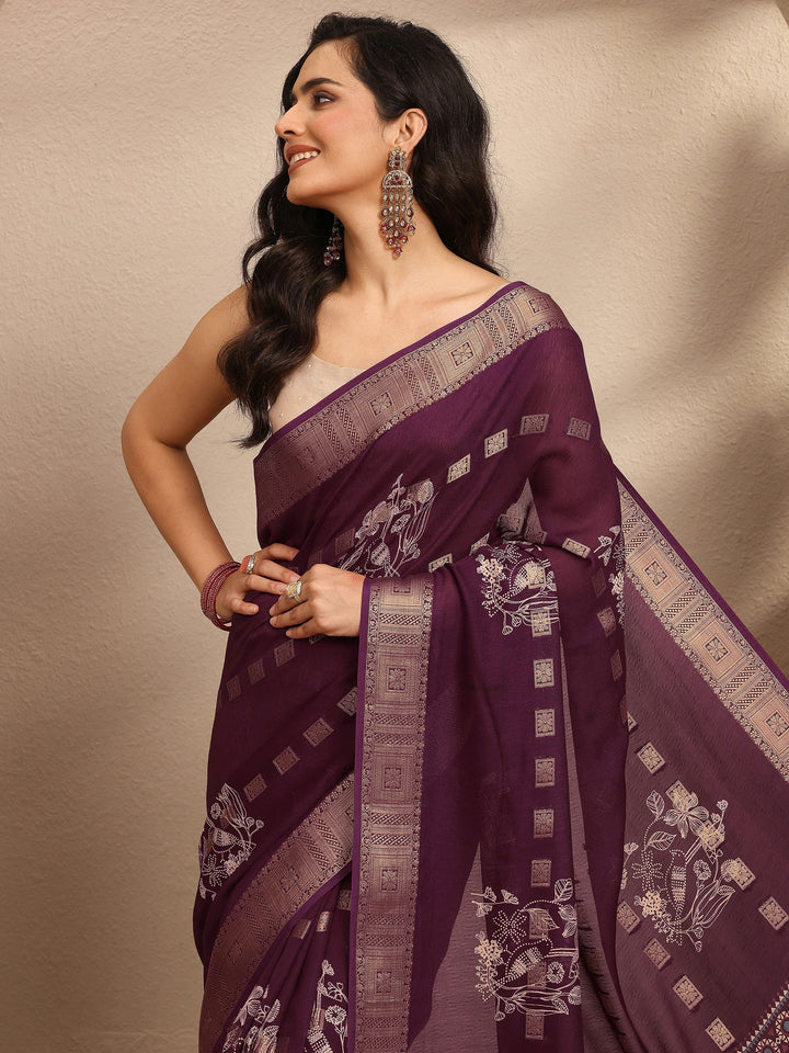 Maroon Printed Georgette Saree With Unstitched Blouse Piece