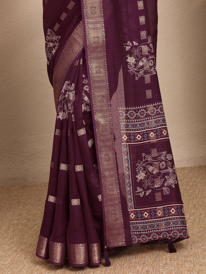 Maroon Printed Georgette Saree With Unstitched Blouse Piece