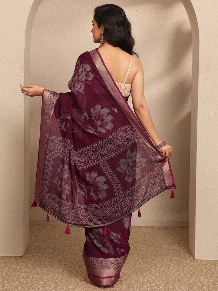 Maroon Printed Georgette Saree With Unstitched Blouse Piece