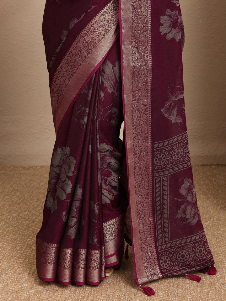 Maroon Printed Georgette Saree With Unstitched Blouse Piece