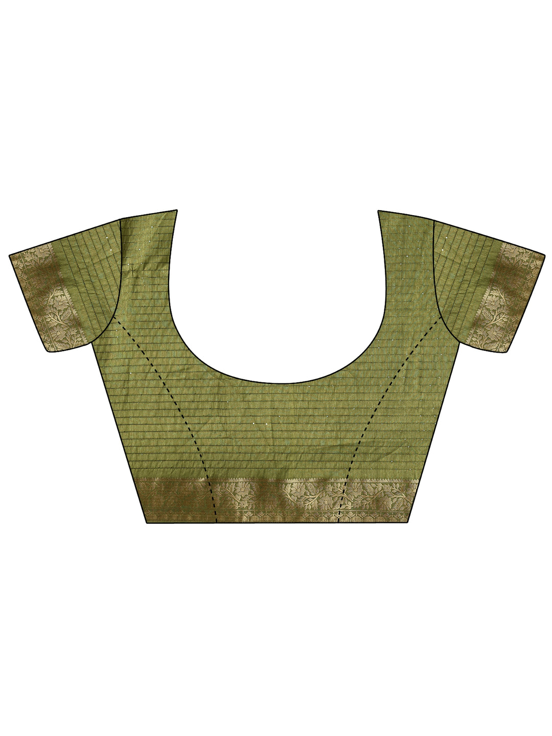 Green Geometric Printed Silk Blend Saree With Unstitched Blouse Piece