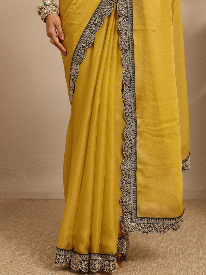Mustard Solid Organza Saree With Unstitched Blouse Piece