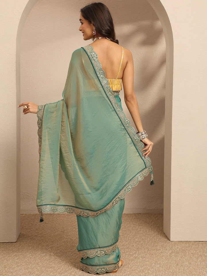Blue Solid Organza Saree With Unstitched Blouse Piece