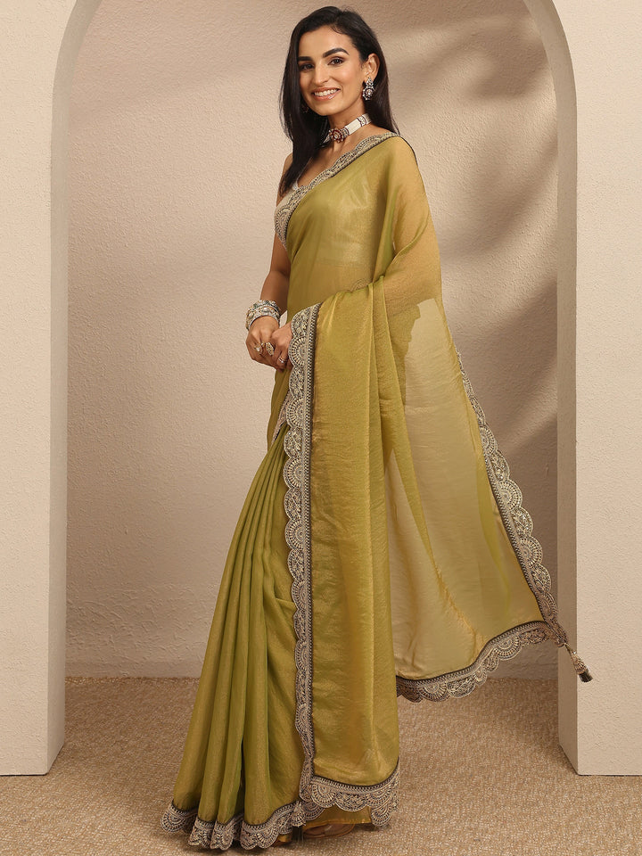 Green Solid Organza Saree With Unstitched Blouse Piece