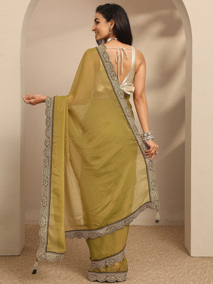 Green Solid Organza Saree With Unstitched Blouse Piece