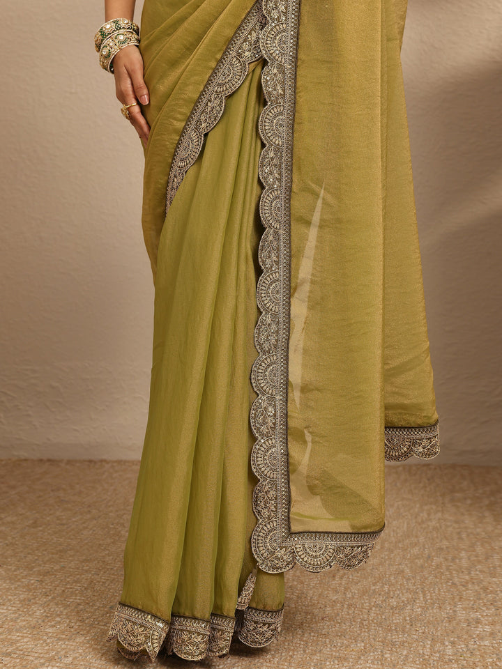 Green Solid Organza Saree With Unstitched Blouse Piece