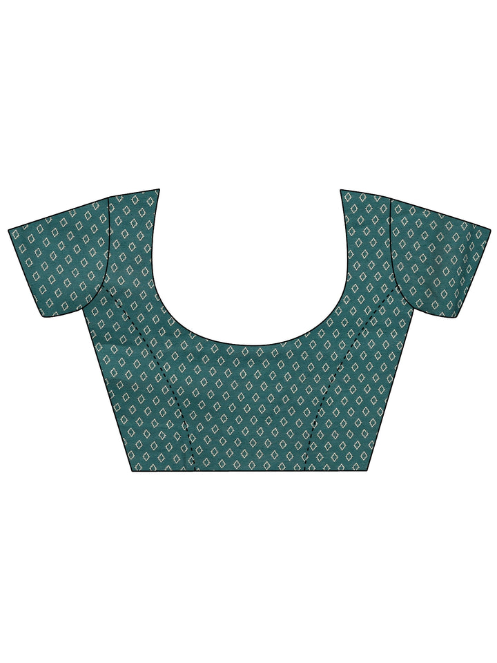 Green Tribal Printed Silk Blend Saree With Unstitched Blouse Piece