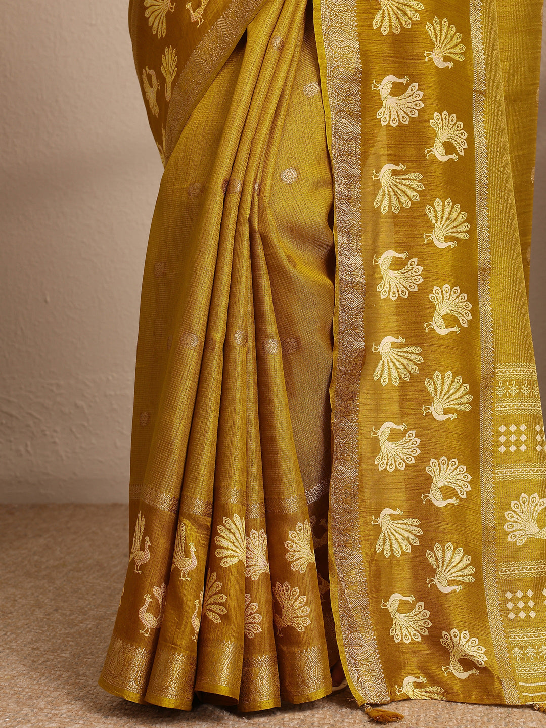 Mustard Woven Design Banarsi Silk Blend Saree With Unstitched Blouse Piece