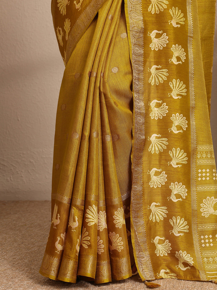 Mustard Woven Design Banarsi Silk Blend Saree With Unstitched Blouse Piece