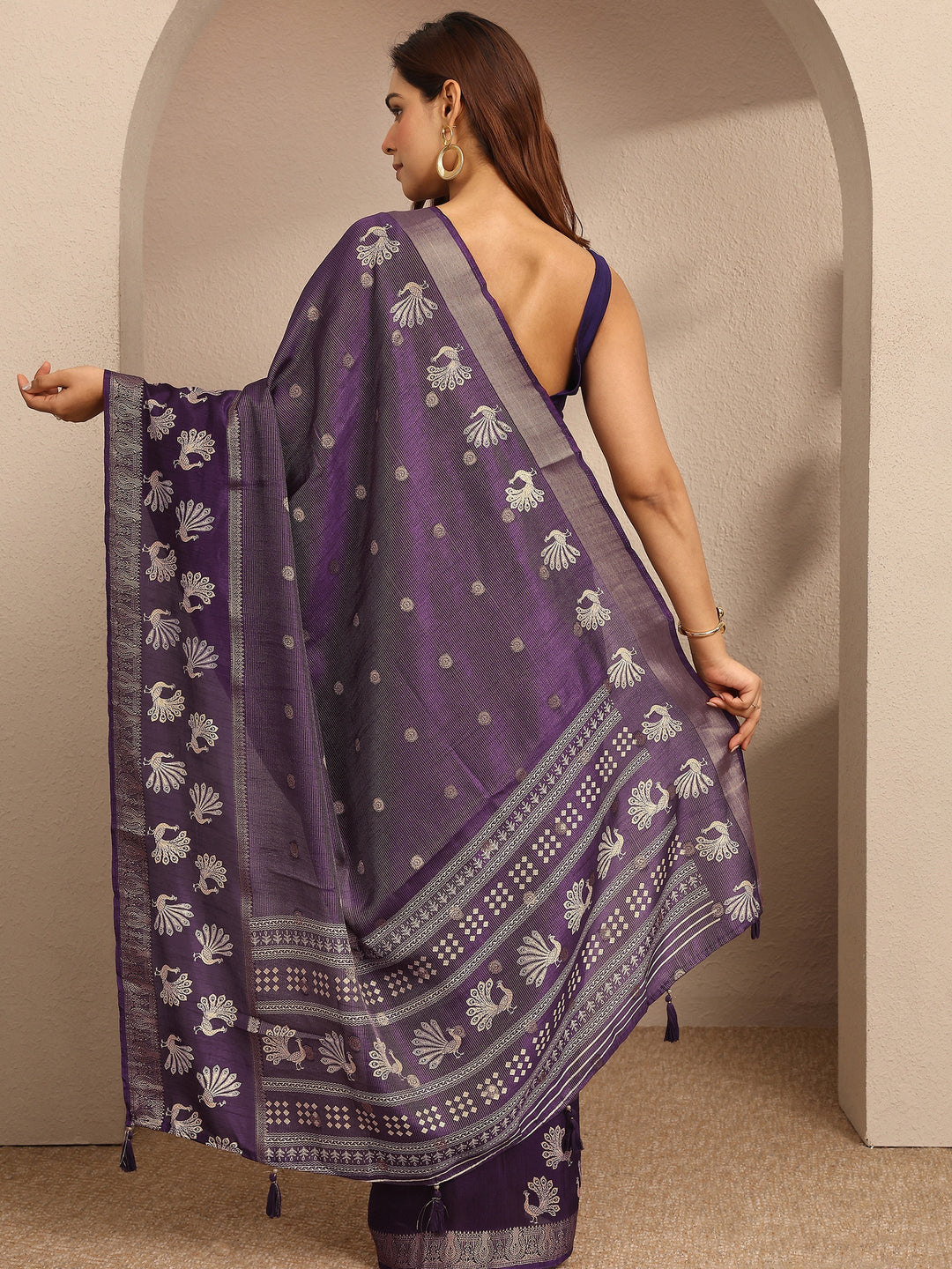 Purple Woven Design Banarsi Silk Blend Saree With Unstitched Blouse Piece