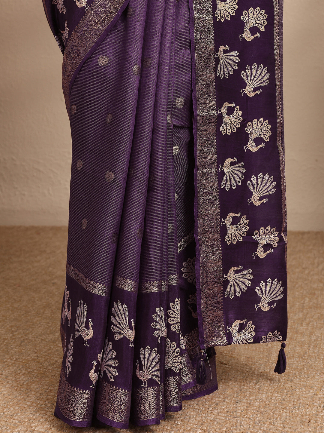 Purple Woven Design Banarsi Silk Blend Saree With Unstitched Blouse Piece