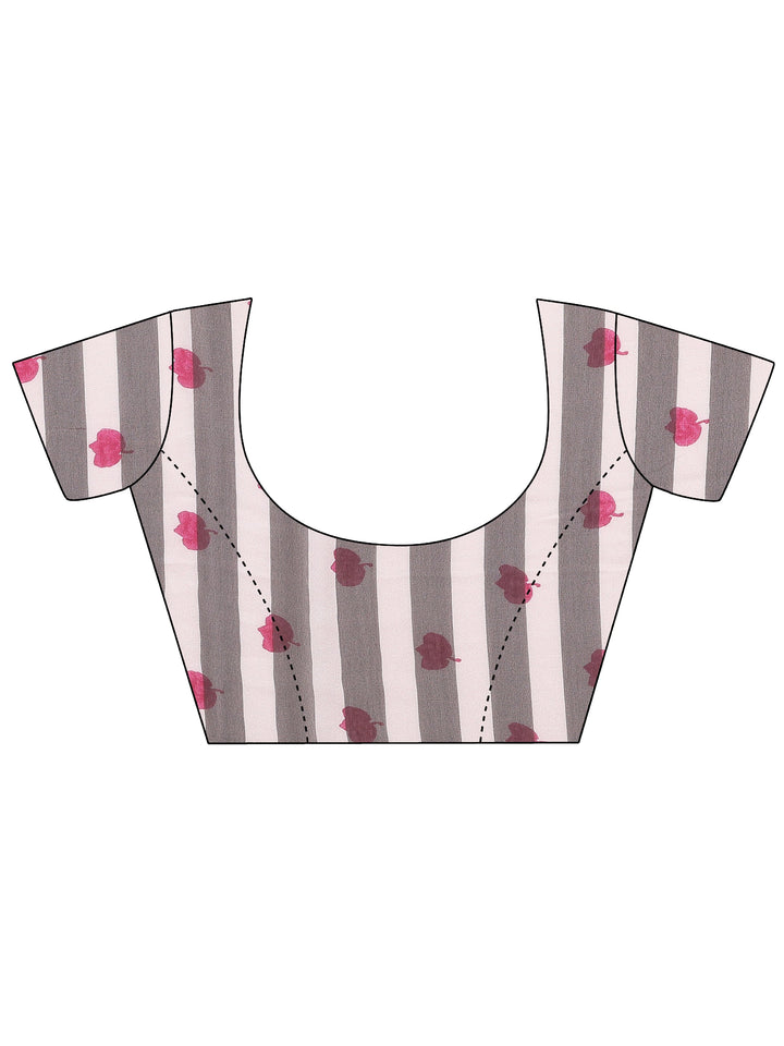 White Printed Georgette Saree With Unstitched Blouse Piece