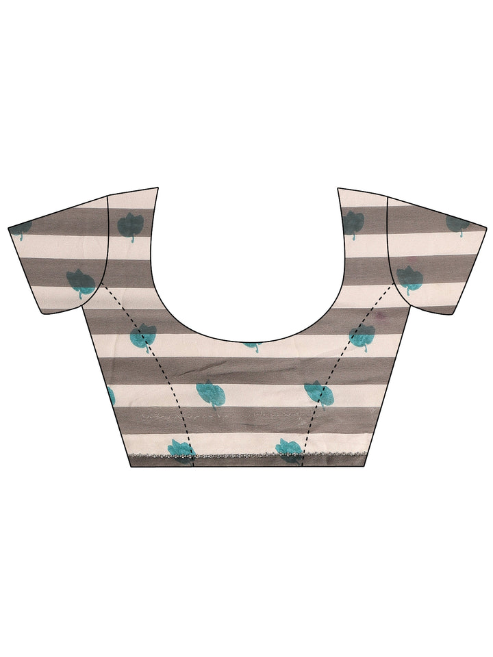 White Printed Georgette Saree With Unstitched Blouse Piece