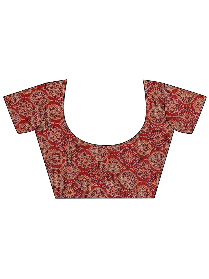 Purple Printed Silk Blend Saree With Unstitched Blouse Piece