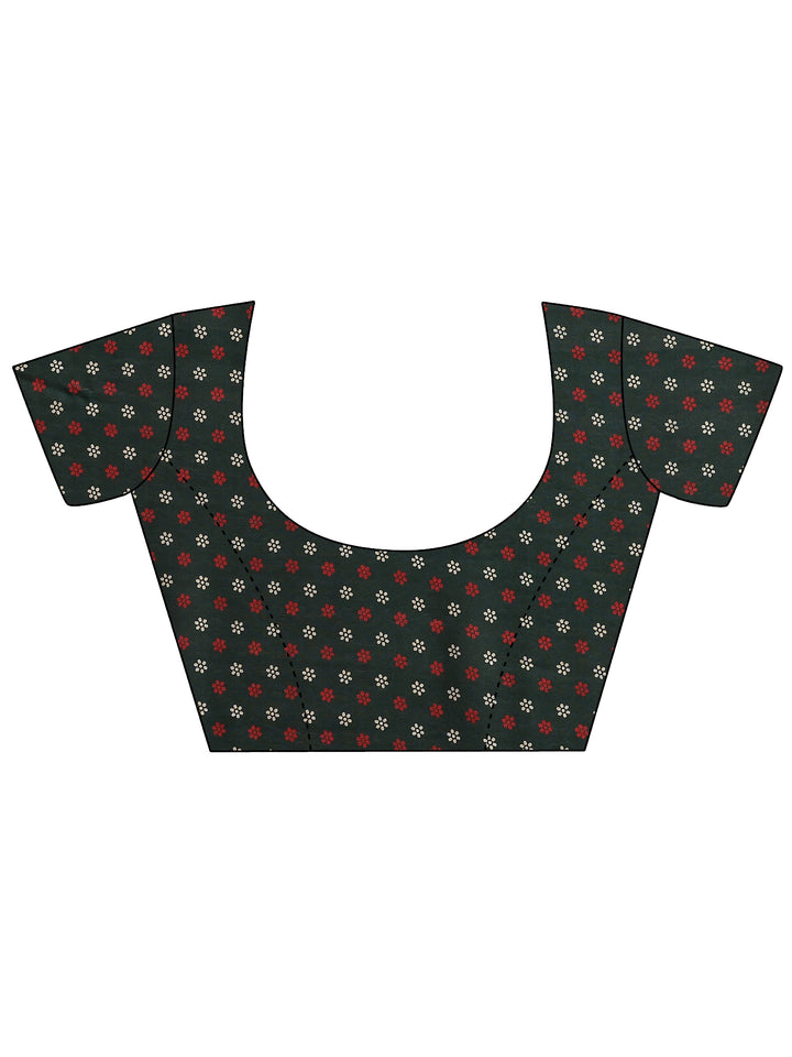 Green Printed Silk Blend Saree With Unstitched Blouse Piece