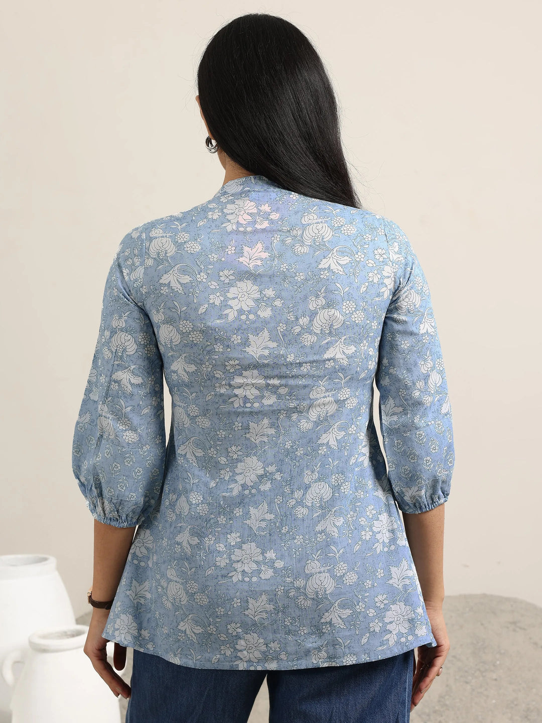 Libas Blue Printed Cotton Anarkali Kurti