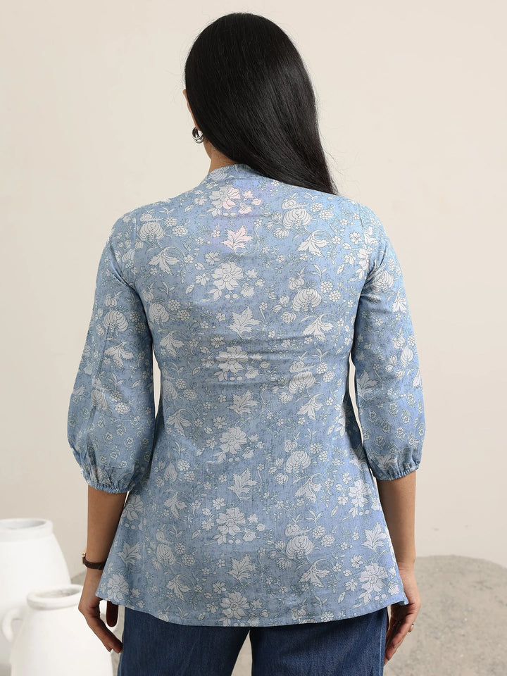 Libas Blue Printed Cotton Anarkali Kurti