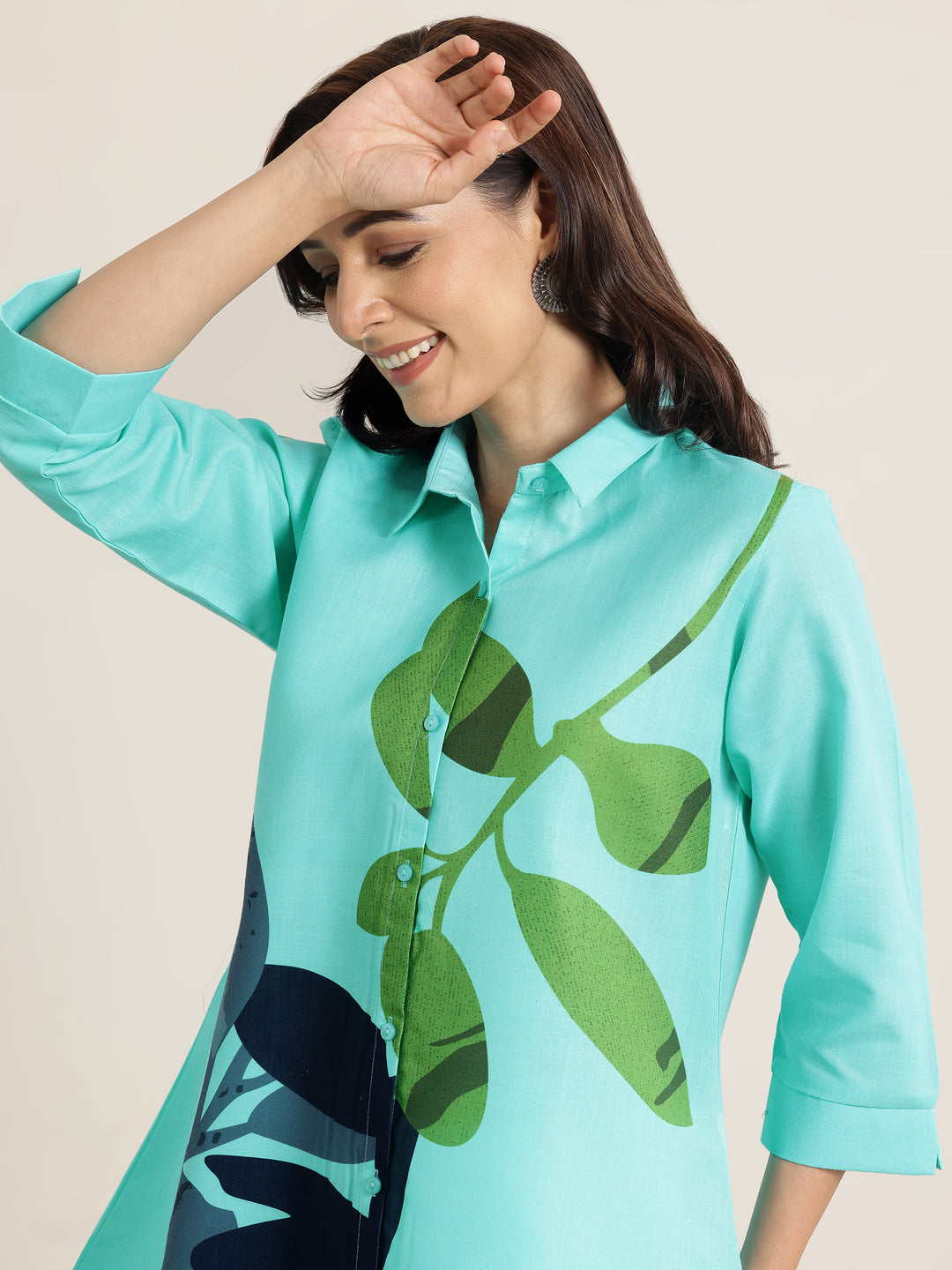 Blue Printed Cotton Blend Straight Short Kurti