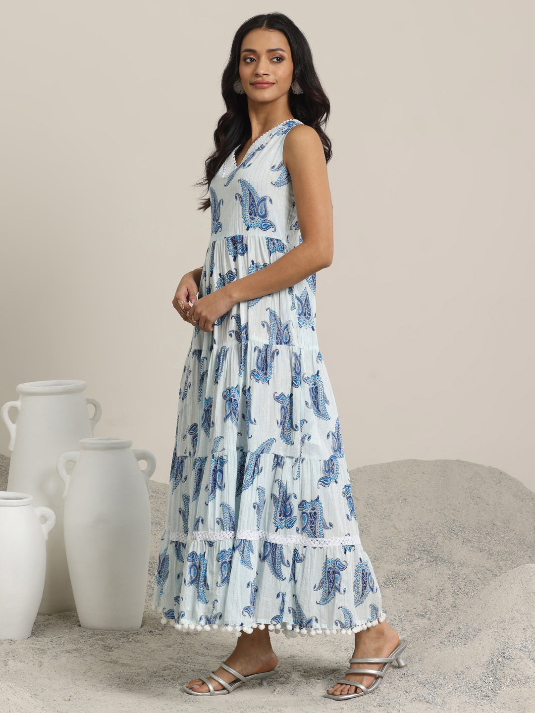 White Printed Cotton Fit and Flare One Piece Dress