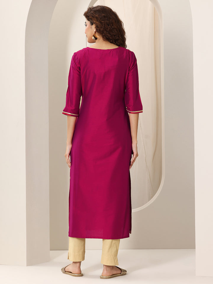Pink Yoke Design Silk Straight Kurta