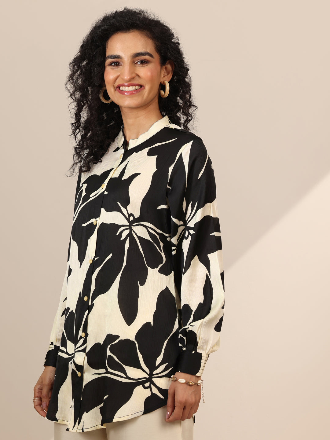 Off White Printed Silk Blend Straight Tunic