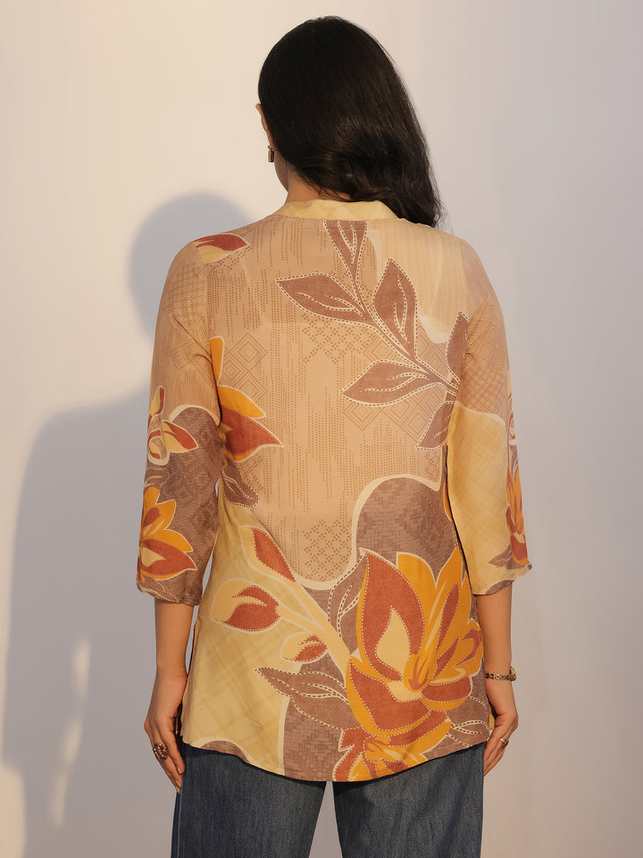 Beige Printed Silk Blend Tunic