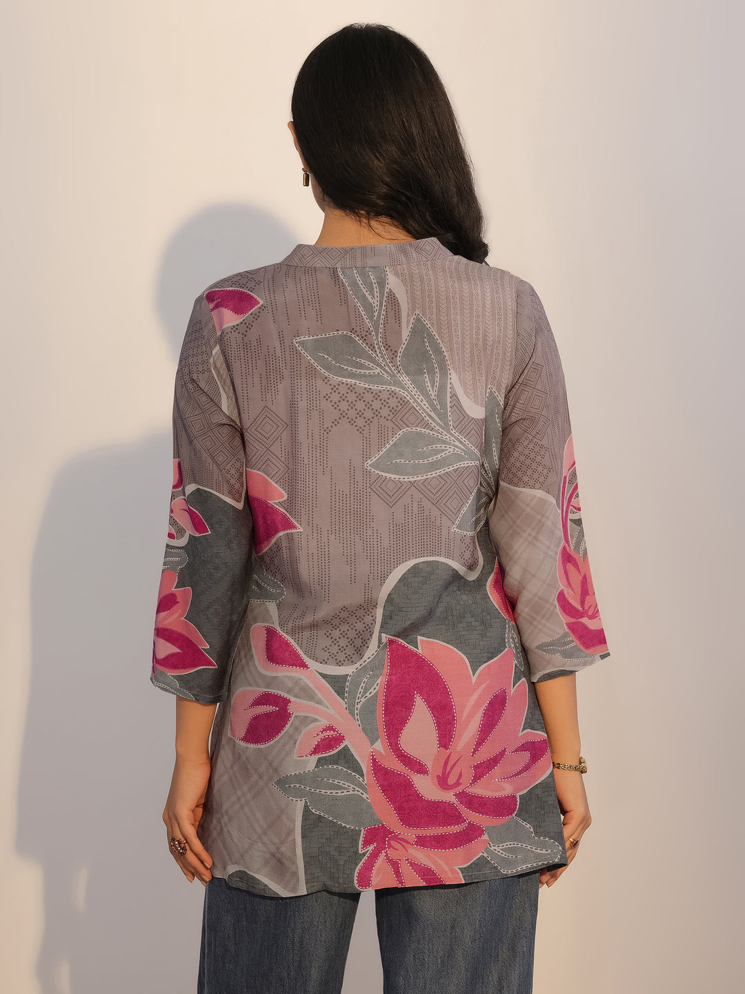 Grey Printed Silk Blend Tunic