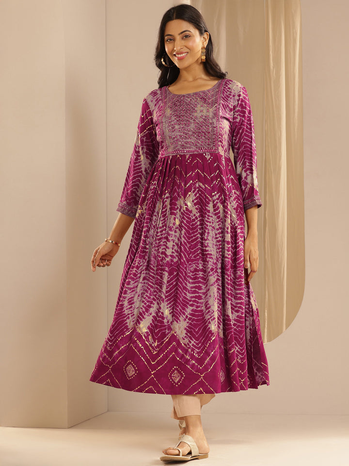 Pink Printed Rayon A-Line Kurta