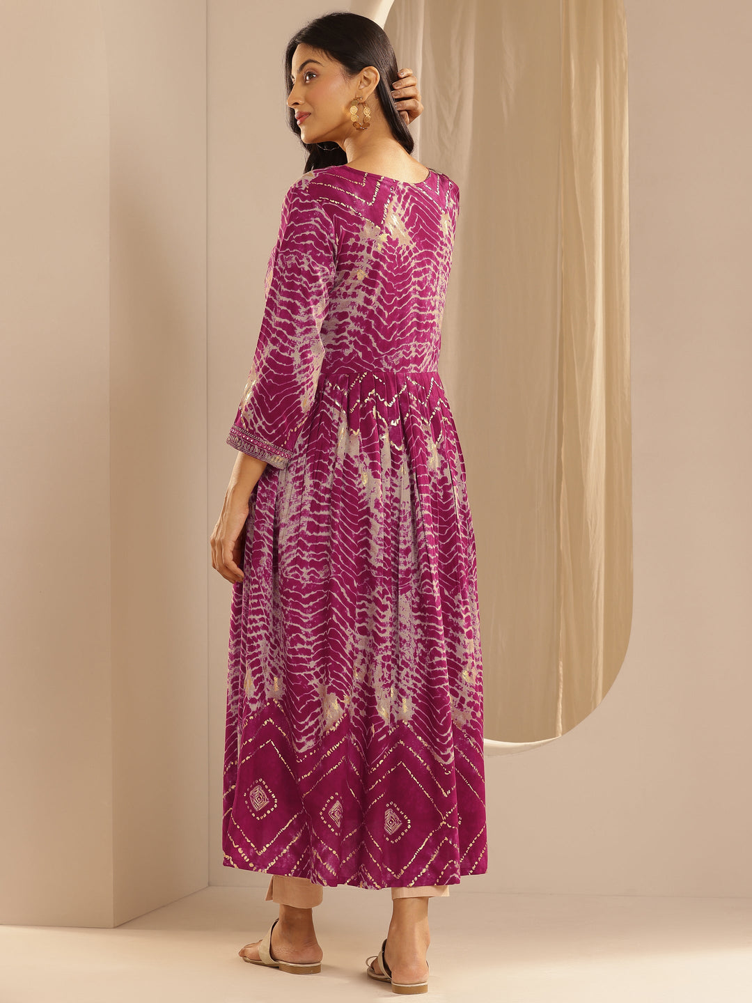 Pink Printed Rayon A-Line Kurta