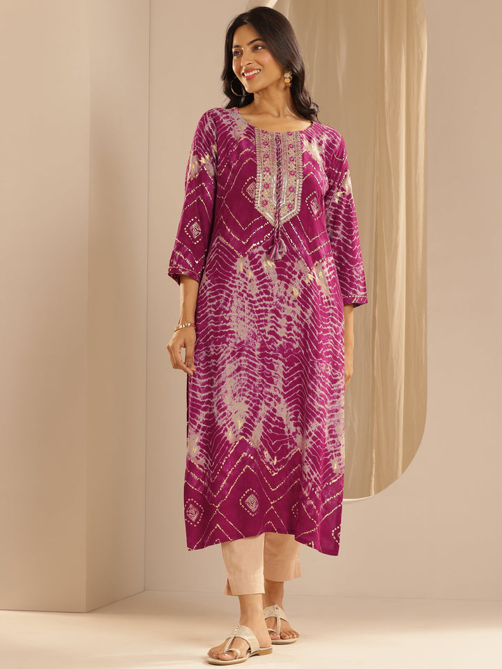 Pink Printed Rayon Straight Kurta