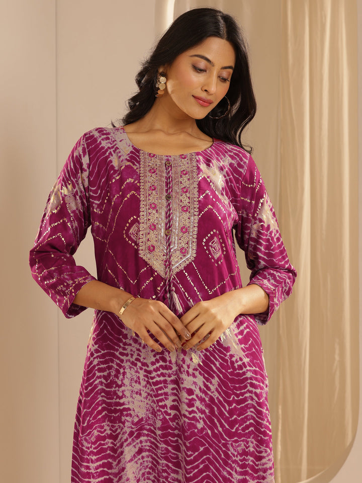 Pink Printed Rayon Straight Kurta