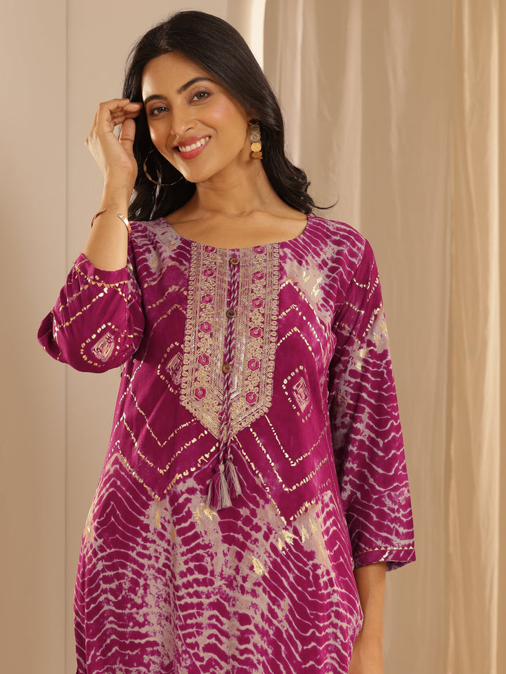 Pink Printed Rayon Straight Kurta