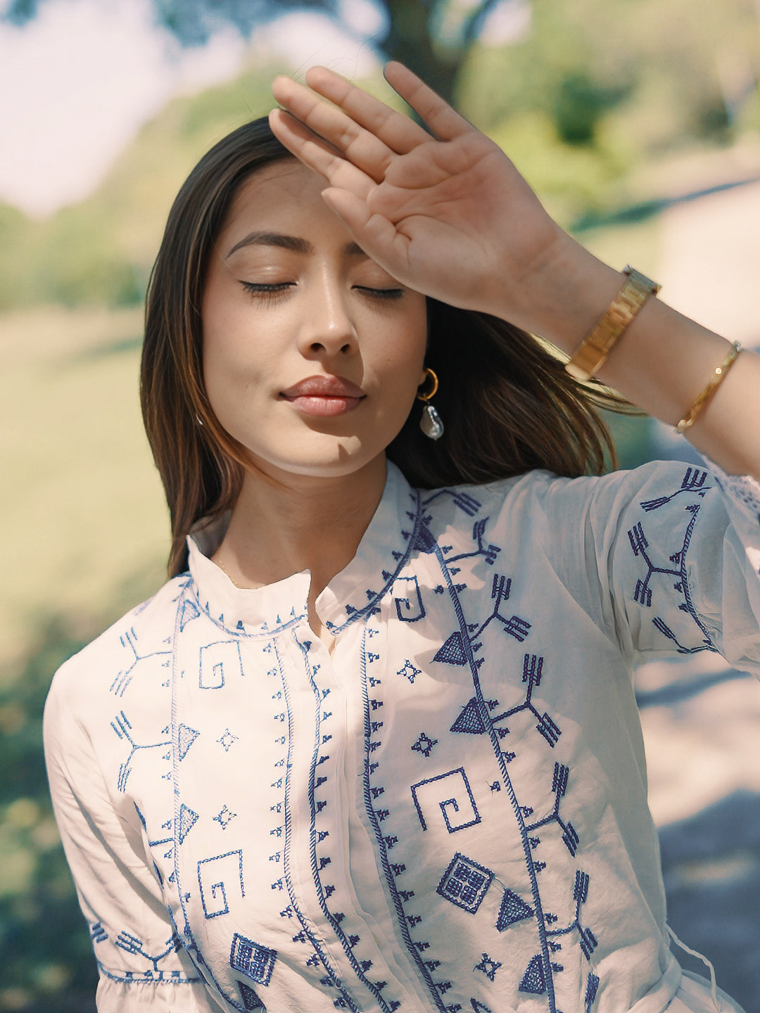 White Printed Cotton A-Line One Piece Dress