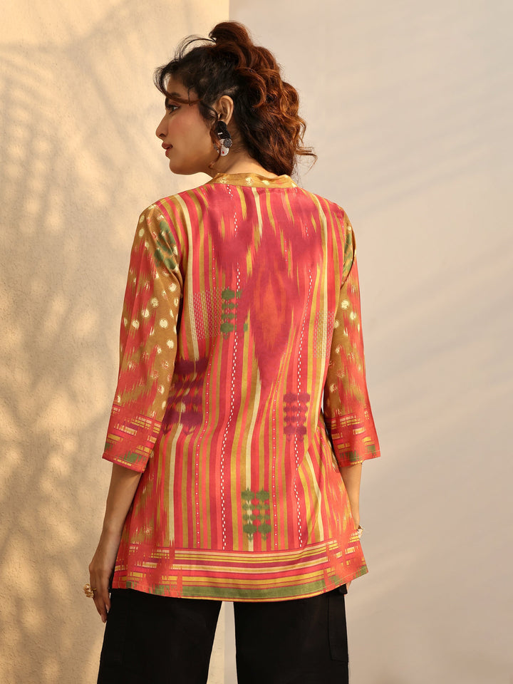 Mustard Chevron Printed Muslin Straight Short Kurti