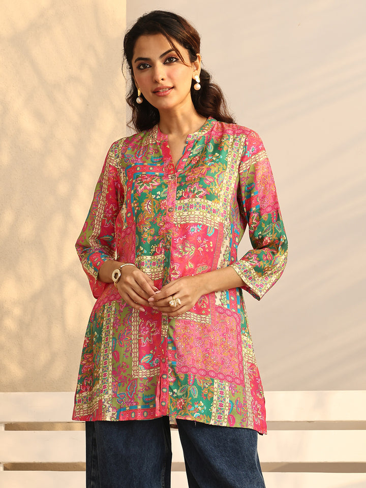 Multi Printed Crepe Straight Short Kurti
