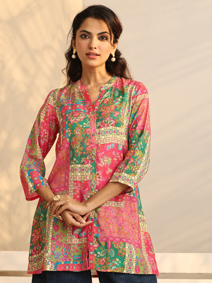 Multi Printed Crepe Straight Short Kurti