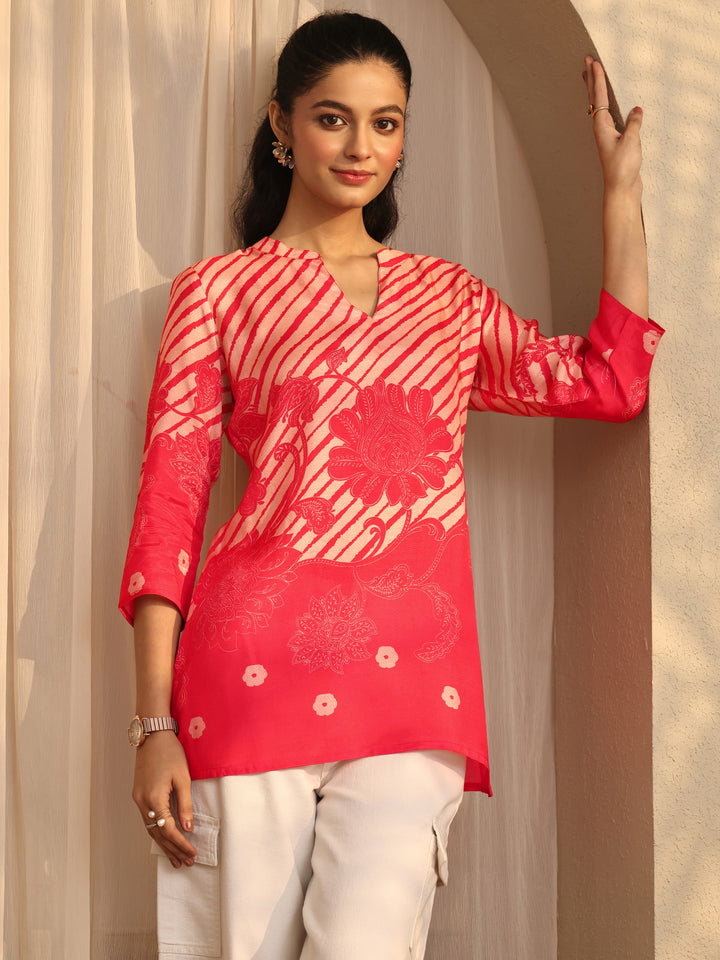 Coral Printed Muslin Straight Short Kurti