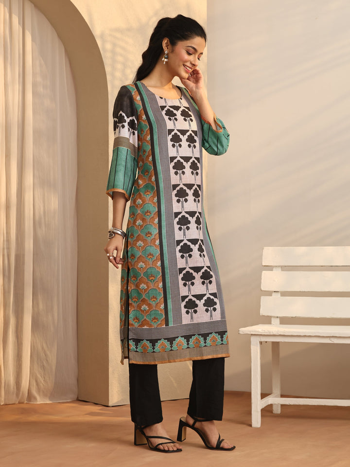 Multi Printed Cotton Blend Straight Kurta
