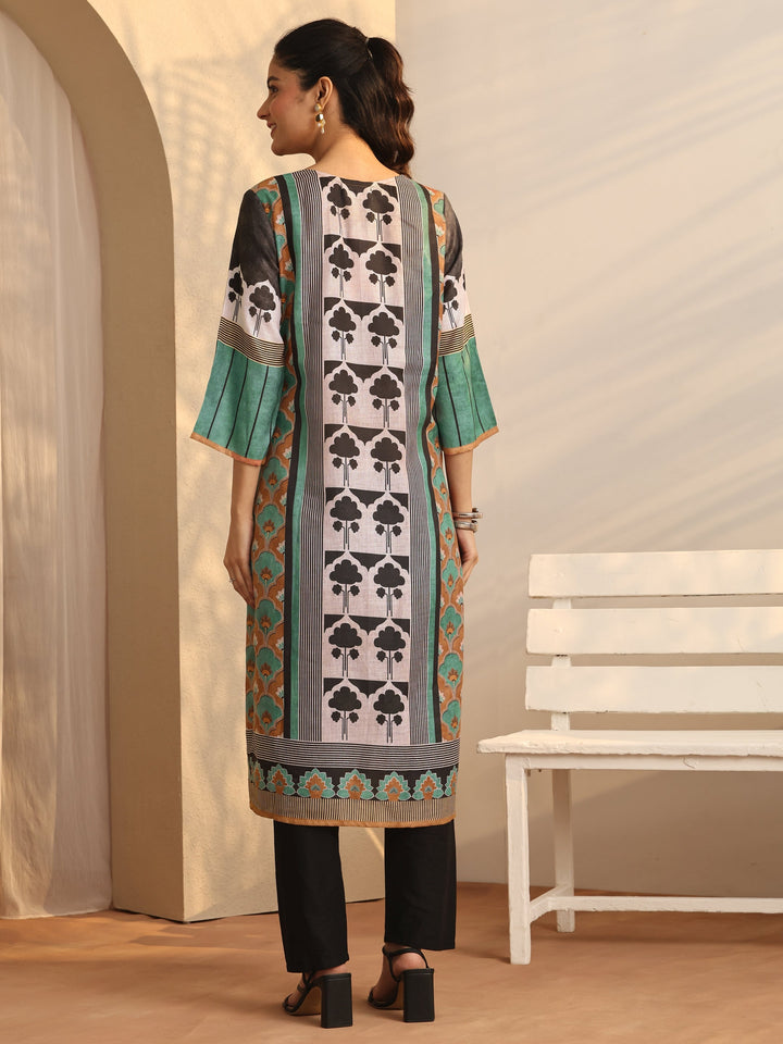 Multi Printed Cotton Blend Straight Kurta